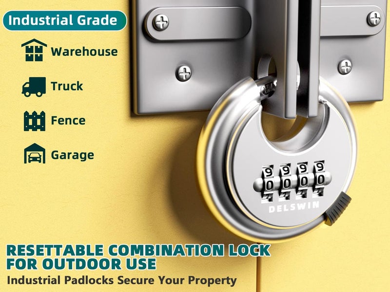 DELSWIN 4 Digit Combination Lock with Hardened Steel Shackle Combo Padlock for Sheds,Gym Locker,Storage Unit,Gate and Fence (1 Pcs) - Image 5